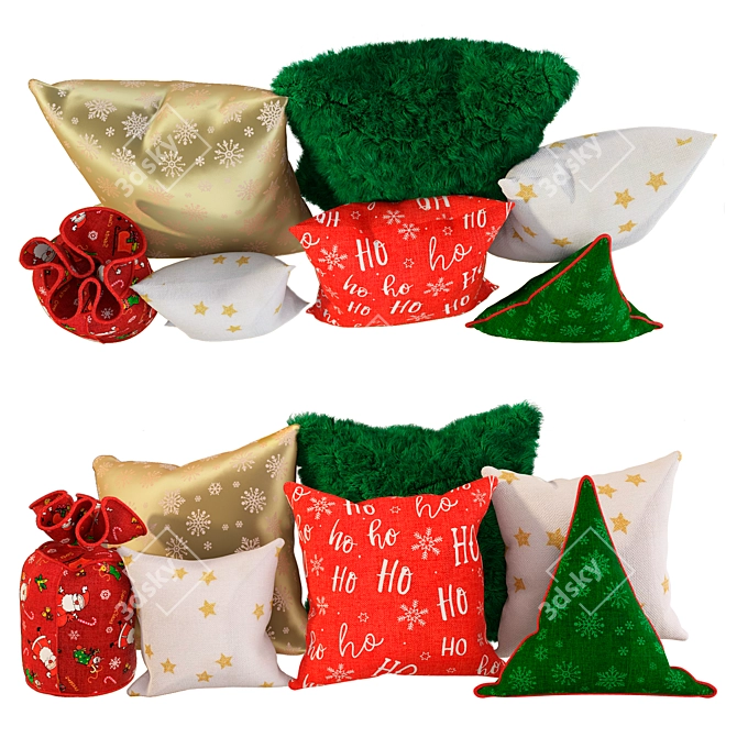 Cozy Christmas Fur Pillows 3D model image 3