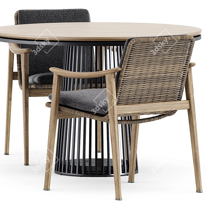 Modern Outdoor Seating Set: Fynn Chair & Grid Table 3D model image 3