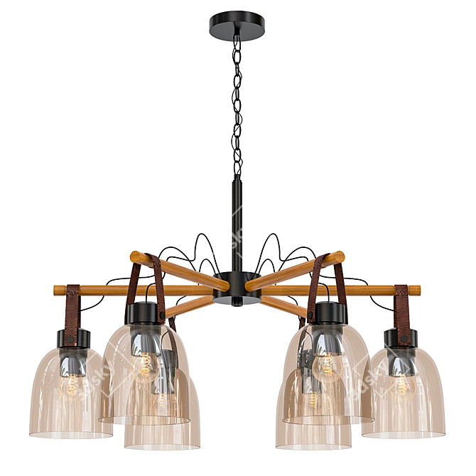 Vintage Wood and Glass Chandelier 3D model image 1