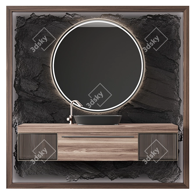 Bathroom Console with Mirror | Editable Stone Panel 3D model image 1