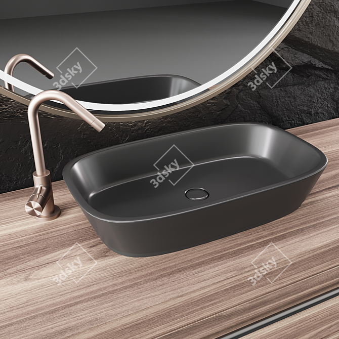 Bathroom Console with Mirror | Editable Stone Panel 3D model image 2