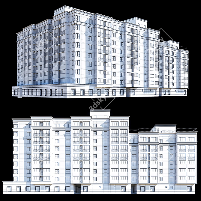 Modern Multi-Level Residential Building 3D model image 2