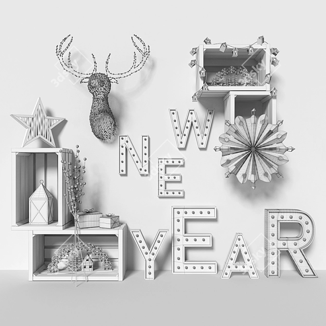 Festive New Year's Decor Set 3D model image 5