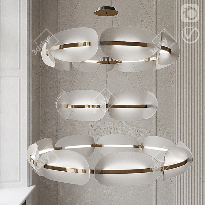 Sleek LED Pendant with Curved Shades: Lampatron Kearney 3D model image 2