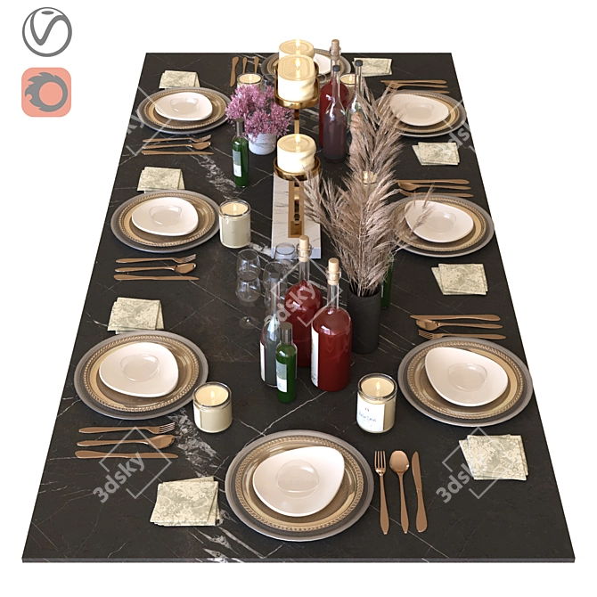 Elegant Dining Table Set 3D model image 1