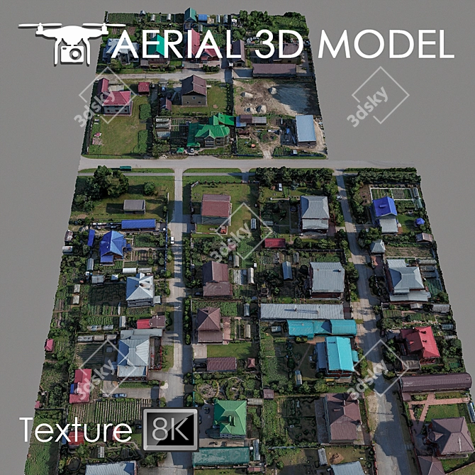 Aerial Land Scan: Detailed Residential Area 3D model image 1
