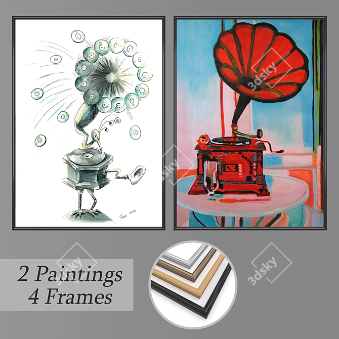 Elegant Wall Art Set with Frame Options 3D model image 1