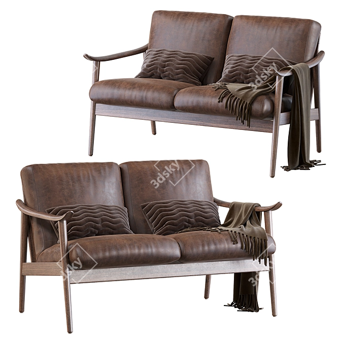 Modern Vegan Leather Show Wood Sofa 3D model image 1