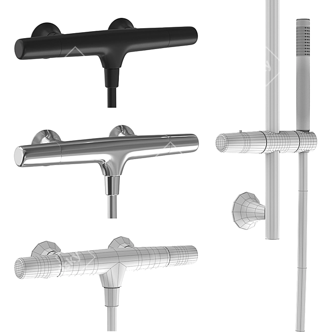 Vita Thermostatic Shower Mixer with Sliding Bar 3D model image 2