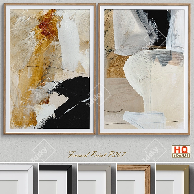 Abstract Neutral Wall Art Set - Framed Print 3D model image 1