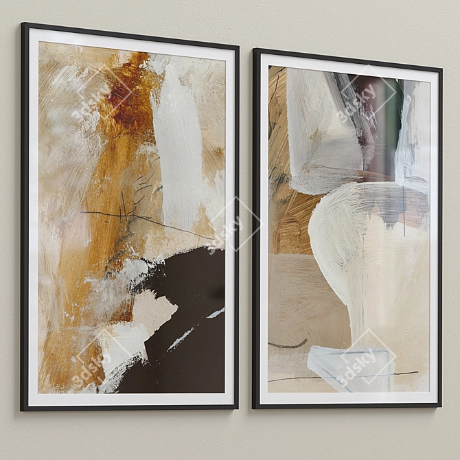 Abstract Neutral Wall Art Set - Framed Print 3D model image 3