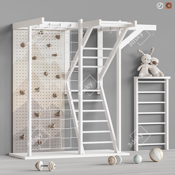 Kids Sports Furniture Set: Climbing Wall, Toys & Accessories 3D model image 1