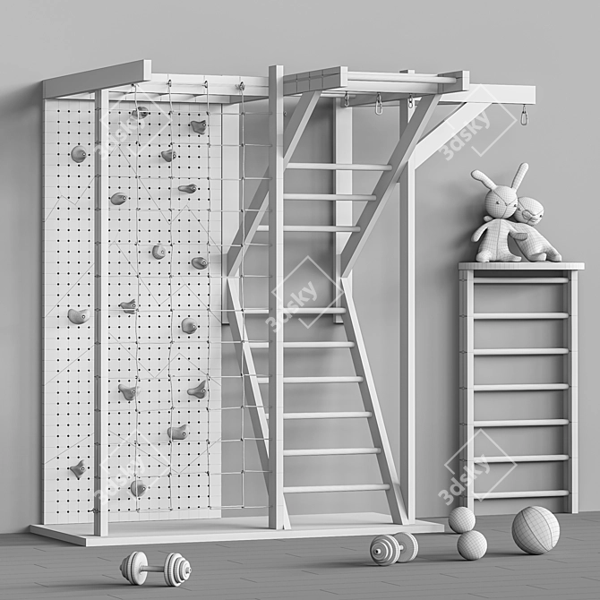 Kids Sports Furniture Set: Climbing Wall, Toys & Accessories 3D model image 5