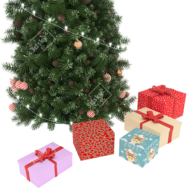 Elegant Christmas Tree Set with Decorations 3D model image 7