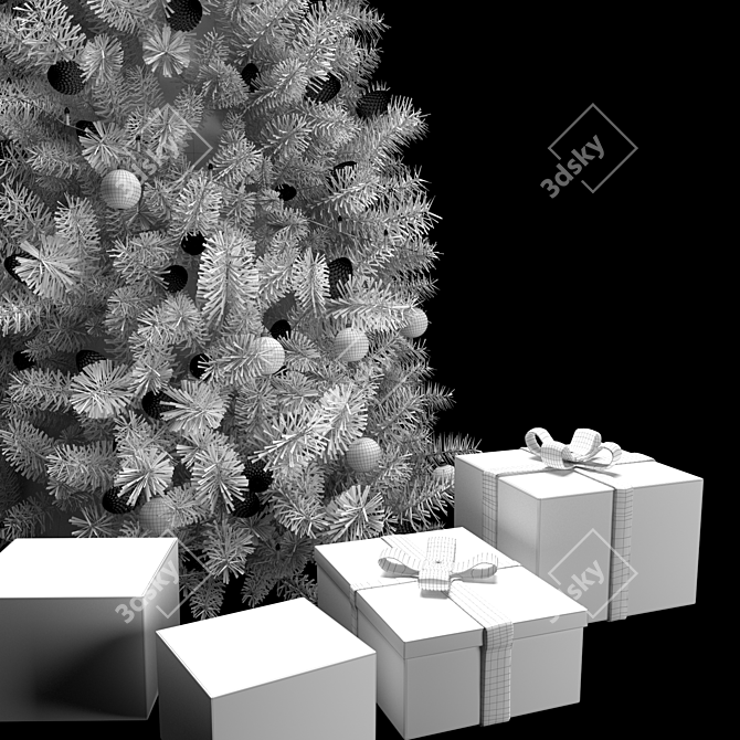 Elegant Christmas Tree Set with Decorations 3D model image 9