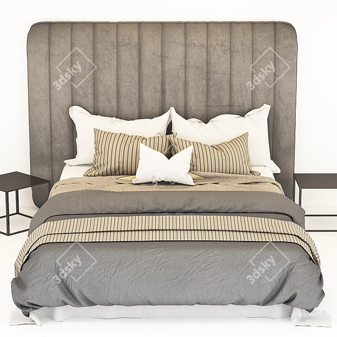 Sleek Gray Bed: Modern Style Bedroom Furniture 3D model image 2