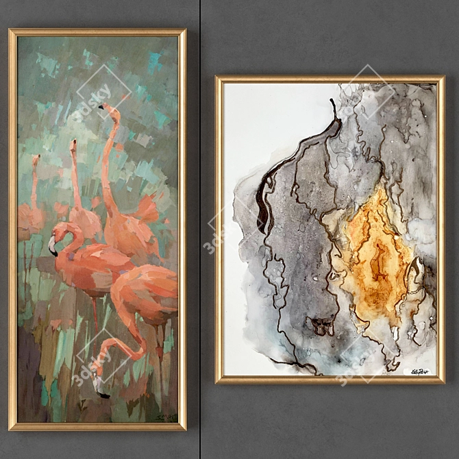 Modern Frames: 2-Piece Painting Collection 3D model image 1