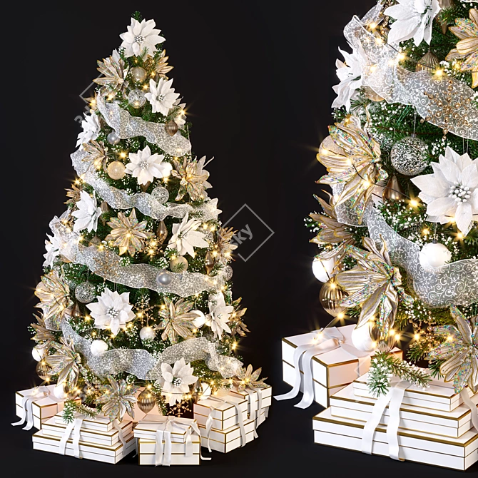Title: Festive Christmas Tree with Decorative Flowers and Ornaments 3D model image 1
