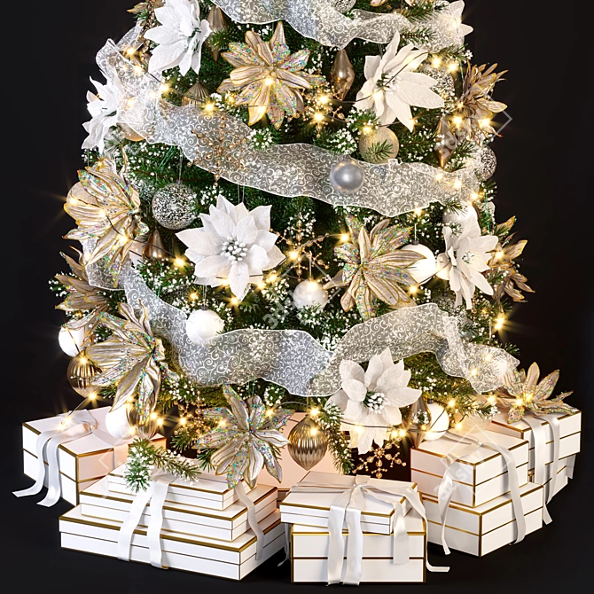 Title: Festive Christmas Tree with Decorative Flowers and Ornaments 3D model image 2
