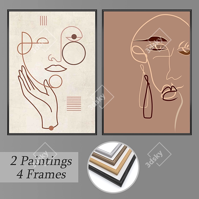 Artistic Wall Paintings Set 3D model image 1