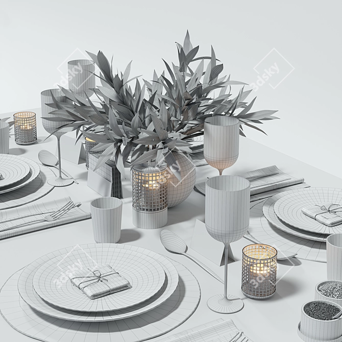 Elegant Dark Tableware Set 3D model image 1