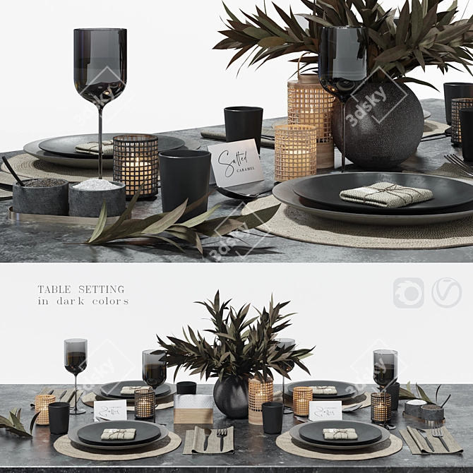 Elegant Dark Tableware Set 3D model image 5