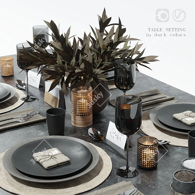 Elegant Dark Tableware Set 3D model image 7