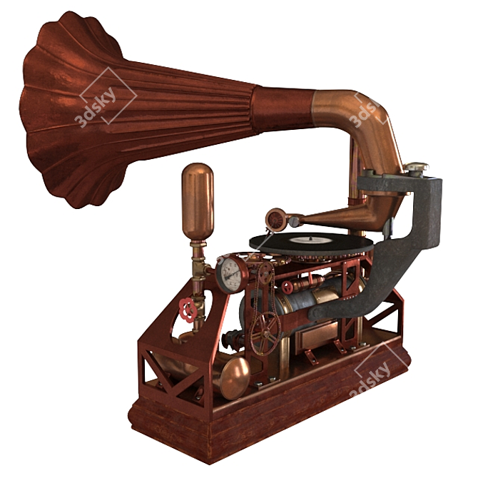 Vintage Steampunk Gramophone 3D model image 2