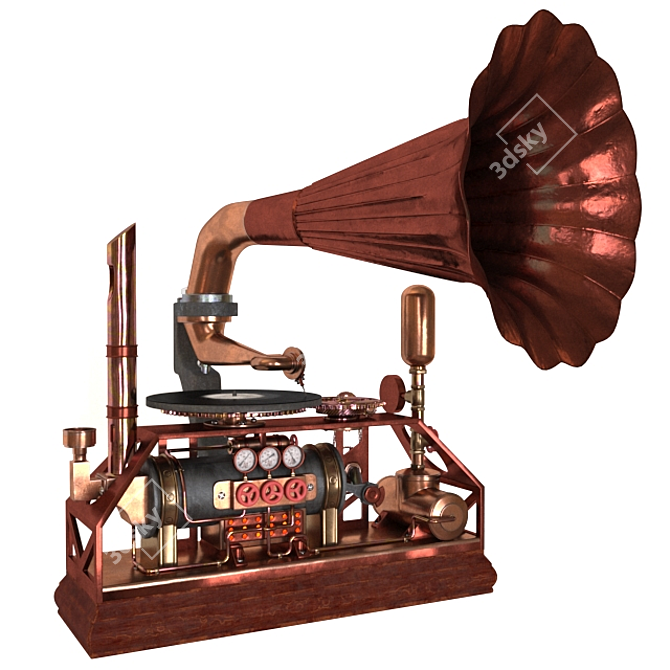 Vintage Steampunk Gramophone 3D model image 14