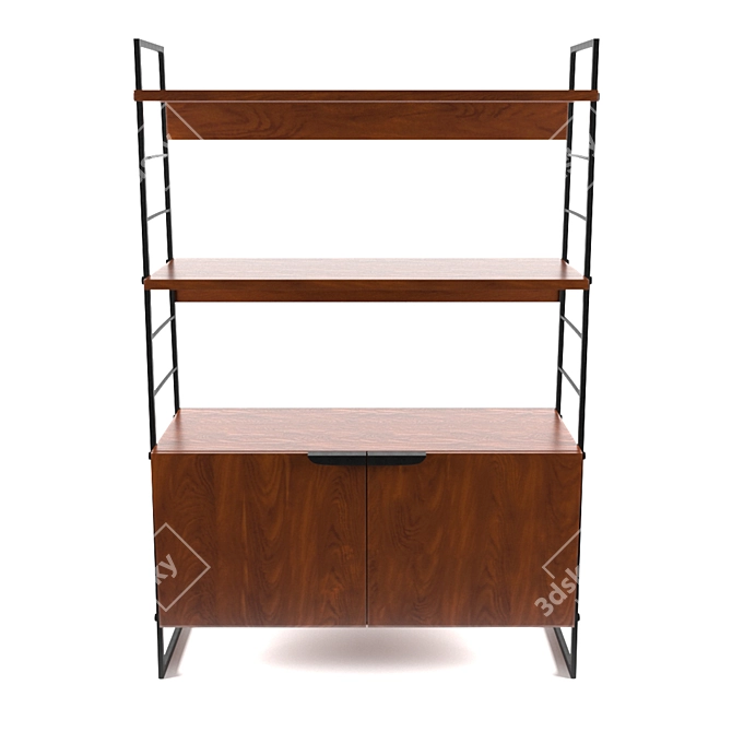 Vintage Watford Steel & Walnut Rack 3D model image 1