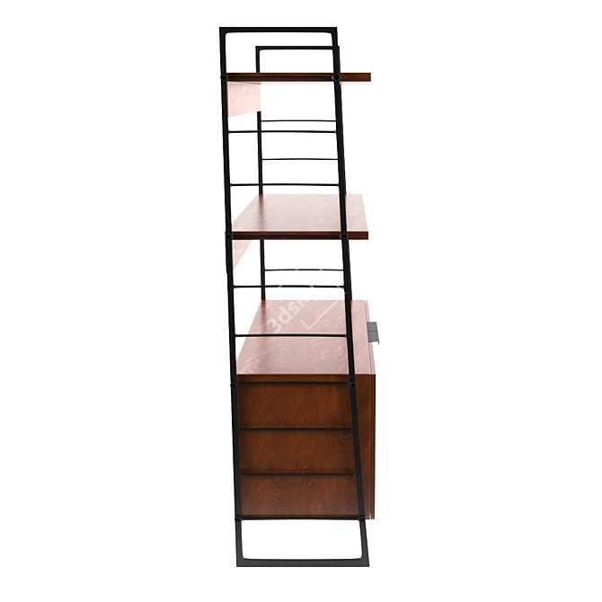 Vintage Watford Steel & Walnut Rack 3D model image 3