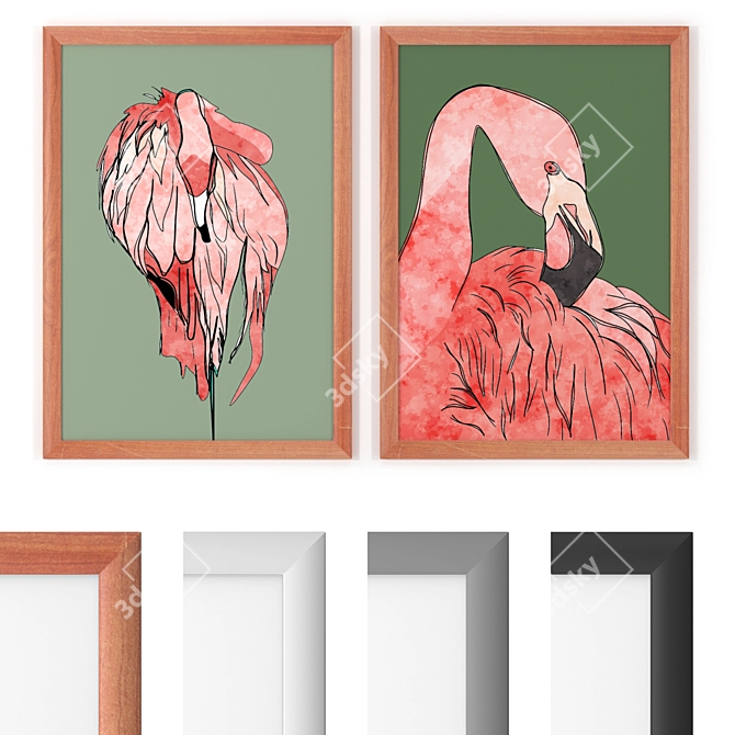Lively Flamingo Painting - Frame Mj01 3D model image 1