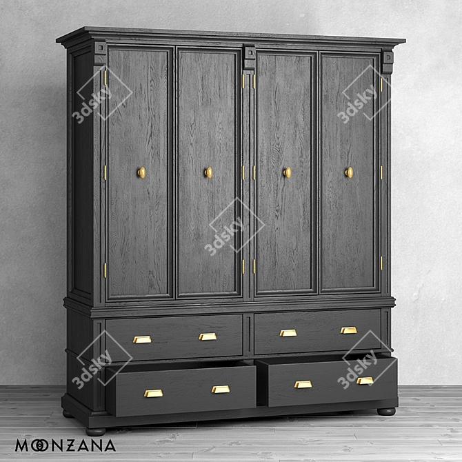 OM Garedrobe OldFashion Moonzana - Elegant Oak Wardrobe 3D model image 4