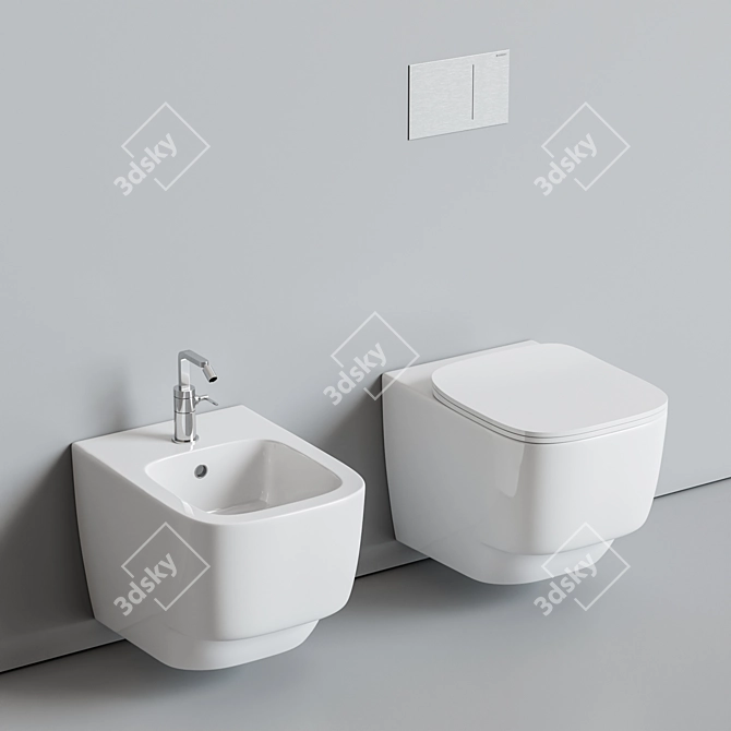 Hatria Fusion: Sleek Ceramic Toilet & Bidet Set 3D model image 1