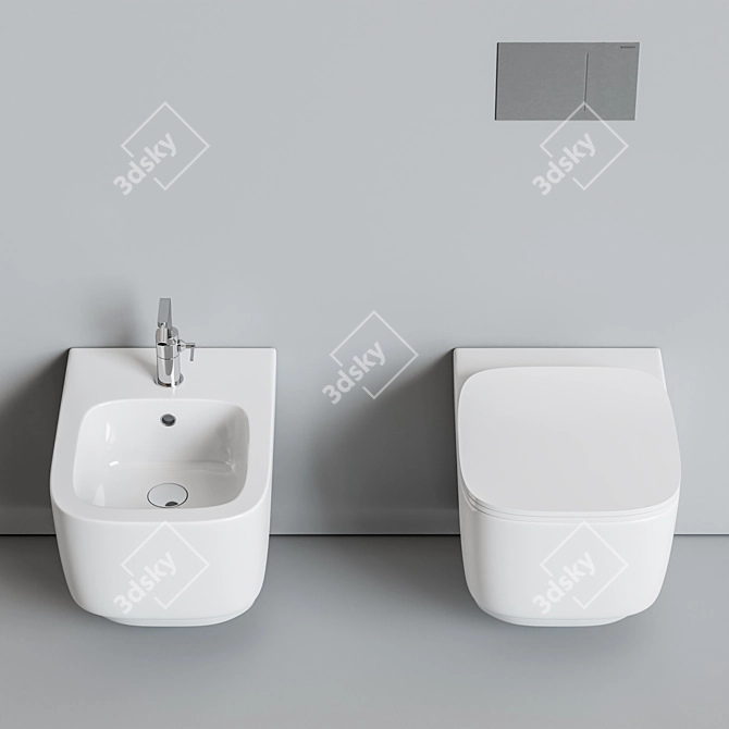 Hatria Fusion: Sleek Ceramic Toilet & Bidet Set 3D model image 2