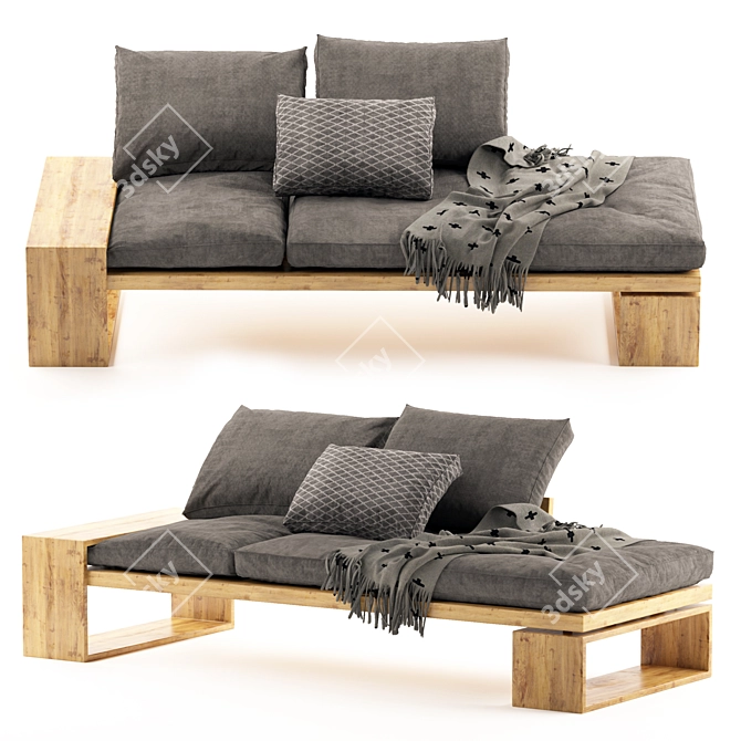 Rustic Wood Framed Loveseat 3D model image 1
