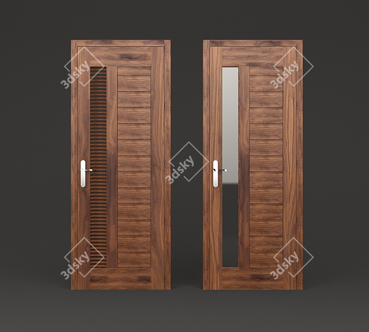 Elegant Walnut Wood Door 3D model image 1