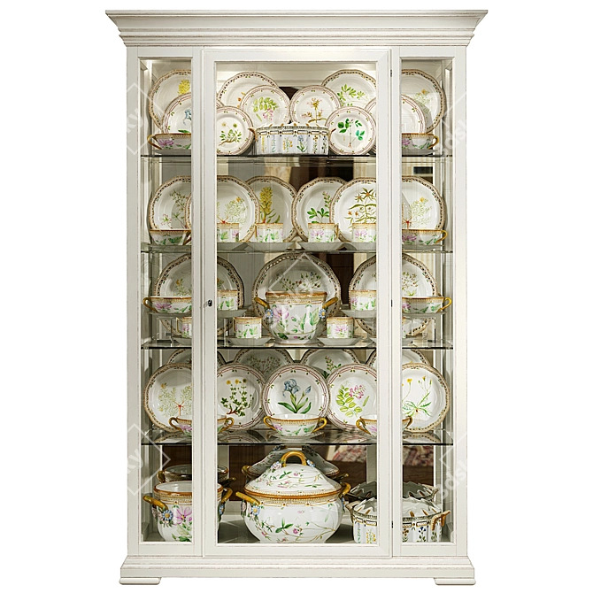 Classical Showcase with Porcelain Table Set 3D model image 2