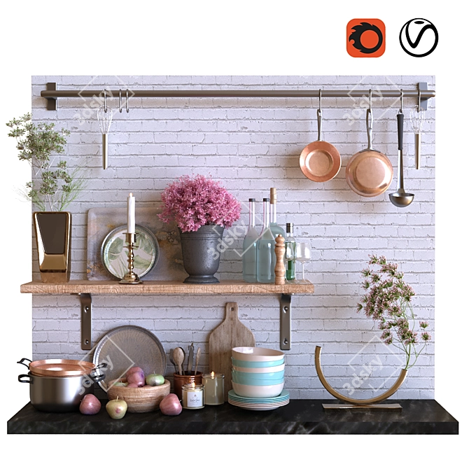 Versatile Kitchen Set: 3D Model with Multiple Renderers 3D model image 1