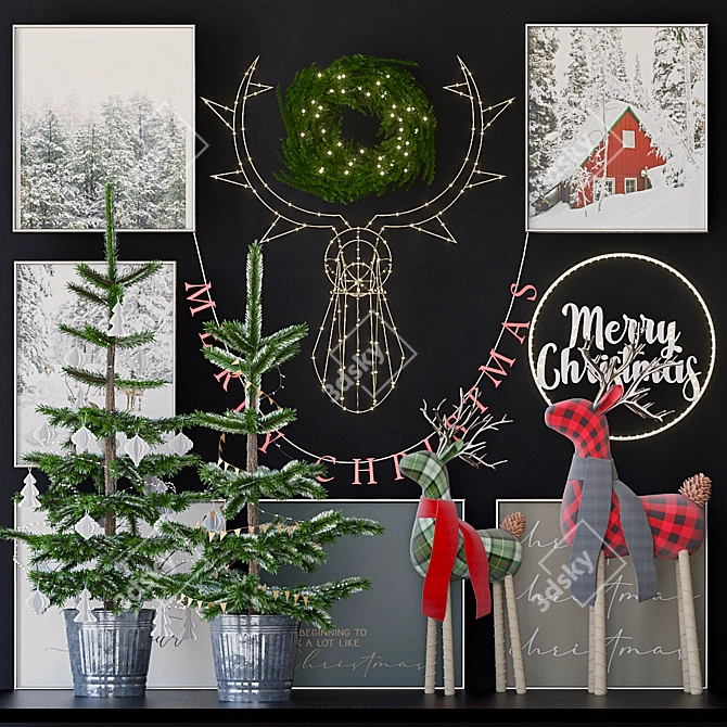 Festive Christmas Tree Set 3D model image 1