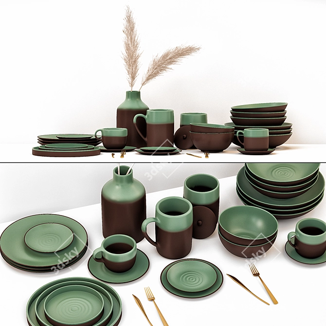 Elegant Decor Cookware Set 3D model image 1