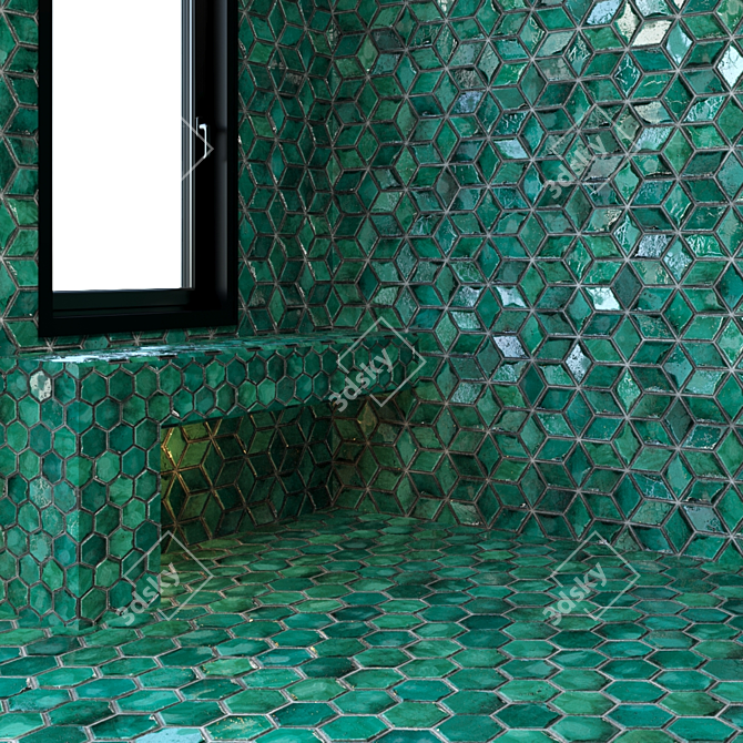 Teal Tile PBR: Seamless, High-quality Material 3D model image 1