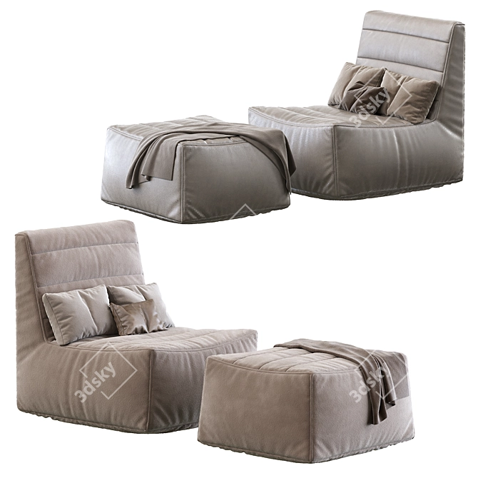 Compact Leather Lounge Chair 3D model image 6
