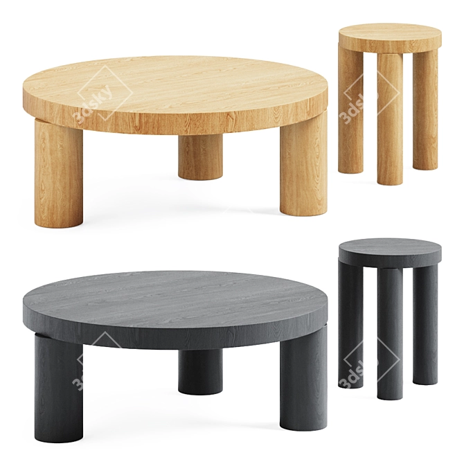 Minimalist Offset Coffee Table & Stool 3D model image 4