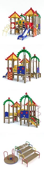 Ultimate Fun Zone: Carousel, Bench & More 3D model image 2