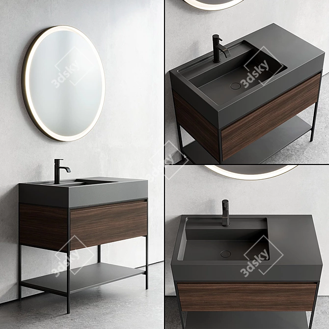 Nic Design Elen 90: Stylish Vanity Unit & Illuminated Round Mirror 3D model image 1