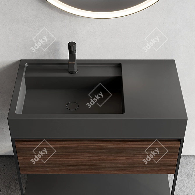 Nic Design Elen 90: Stylish Vanity Unit & Illuminated Round Mirror 3D model image 3