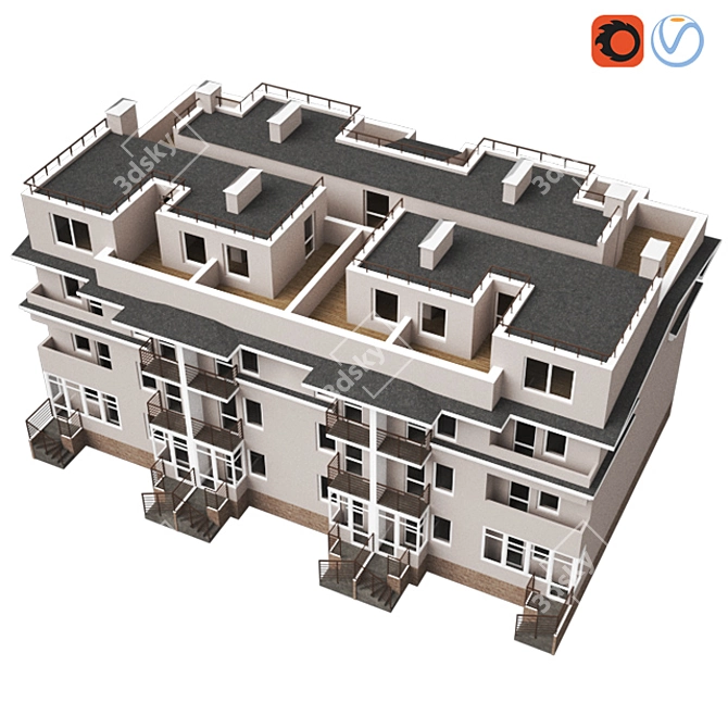 Modern Residential Building 26x17x13m 3D model image 3