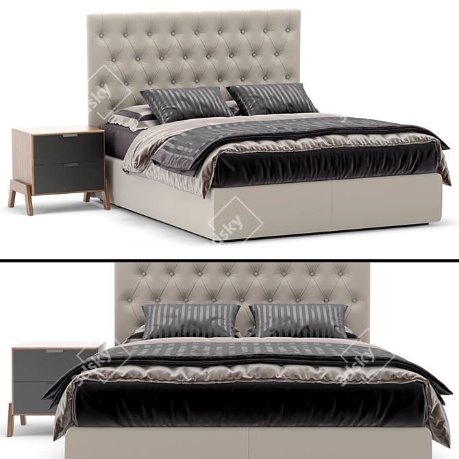 Elegant Tufted Ducale Bed 3D model image 1