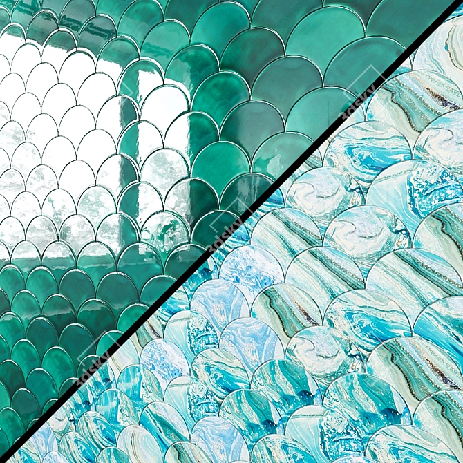 Turquoise Fish Scale Tile 3D model image 1